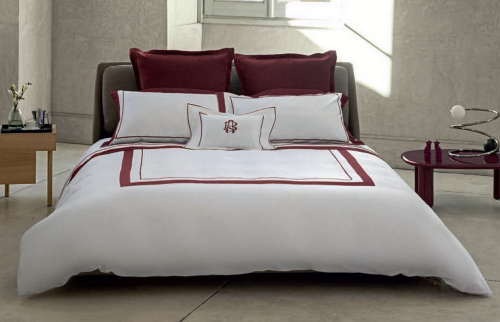 Постельное белье Fazzini DARSENA 6 bianco+burgundy белый с бордовым Евро Артикул: 85583 LettoPerfetto