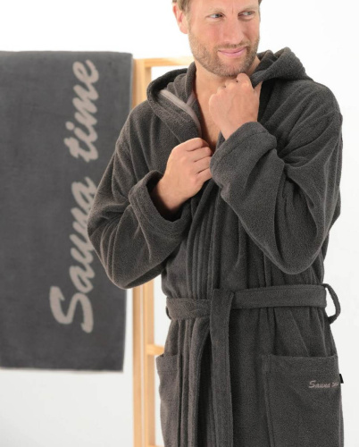 Халат мужской с капюшоном Cawo 833 (77 bazalt темно-серый) фото 2