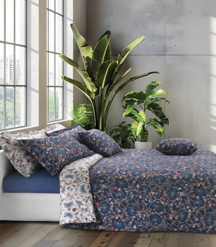 Постельное белье Mirabello GARDENIA DREAM U02 Azzurro синее Евро Артикул: 91708 LettoPerfetto