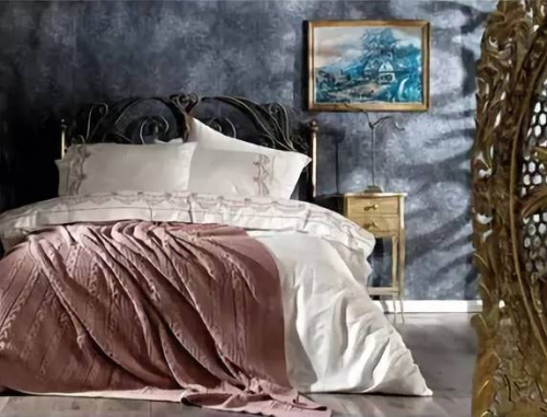 Набор постельное белье с покрывалом Zebra Casa FLOWER PUDRA Евро Артикул: 21202 LettoPerfetto